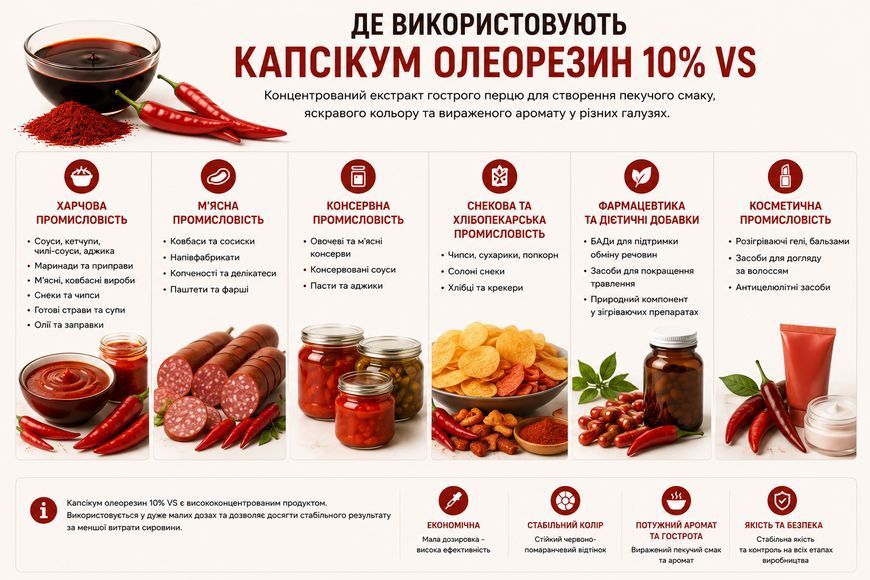 Олеорезин "Капсікум 10% VS" &mdash; натуральний екстракт (концентрат) для надання смаку, аромату та кольору харчовим продуктам. OLI1015 фото