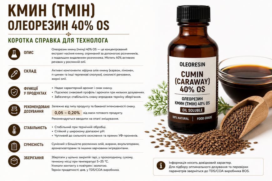 Олеорезин "Кмин 40% OS" &mdash; натуральний екстракт (концентрат) для надання смаку, аромату та кольору харчовим продуктам. OLI 0000 фото