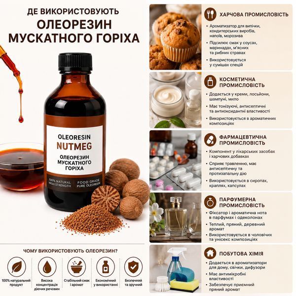 Олеорезин "Мускатного горіха 40% OS" &mdash; натуральний екстракт (концентрат) для надання смаку, аромату та кольору харчовим продуктам. OLI1017 фото