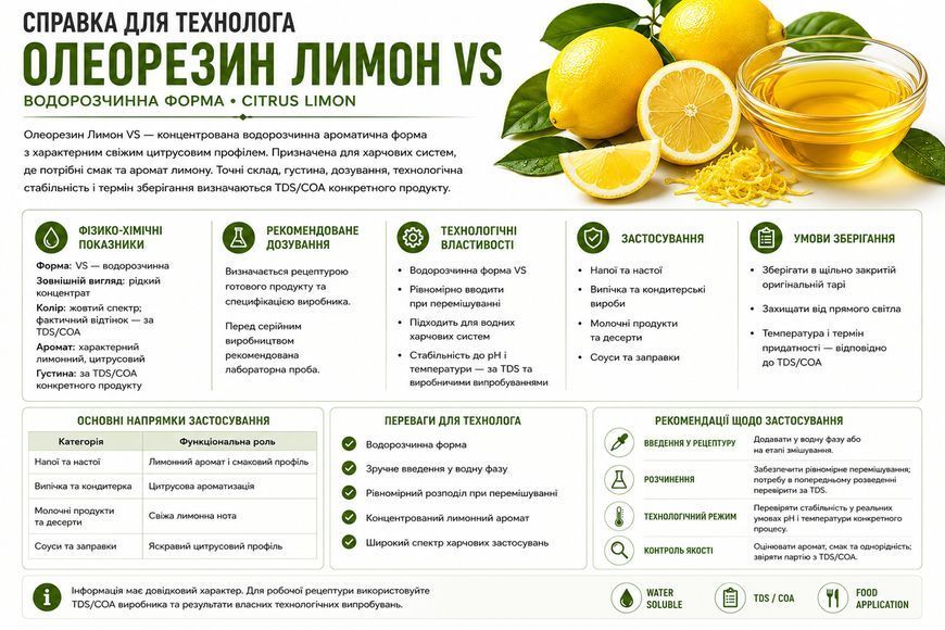 Олеорезин "Лимон VS" &mdash; натуральний екстракт (концентрат) для надання смаку, аромату та кольору харчовим продуктам. OLI 0000 фото